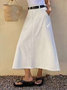 Livesso Women's Casual White A-Line Denim Mini Skirt, Spring/Summer,Wedding Guest Dress Women - White - View 6