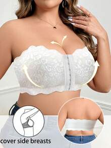 SHEIN 1 件大码蕾丝拼接前扣无钢圈抹胸文胸 - 白色 - 查看 3