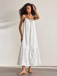 Ocili Women's Solid Color Spaghetti Strap Long Nightgown - White - View 3