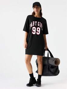 Loungeista 字母图案落肩睡衣晚礼服 - 黑色 - 查看 1