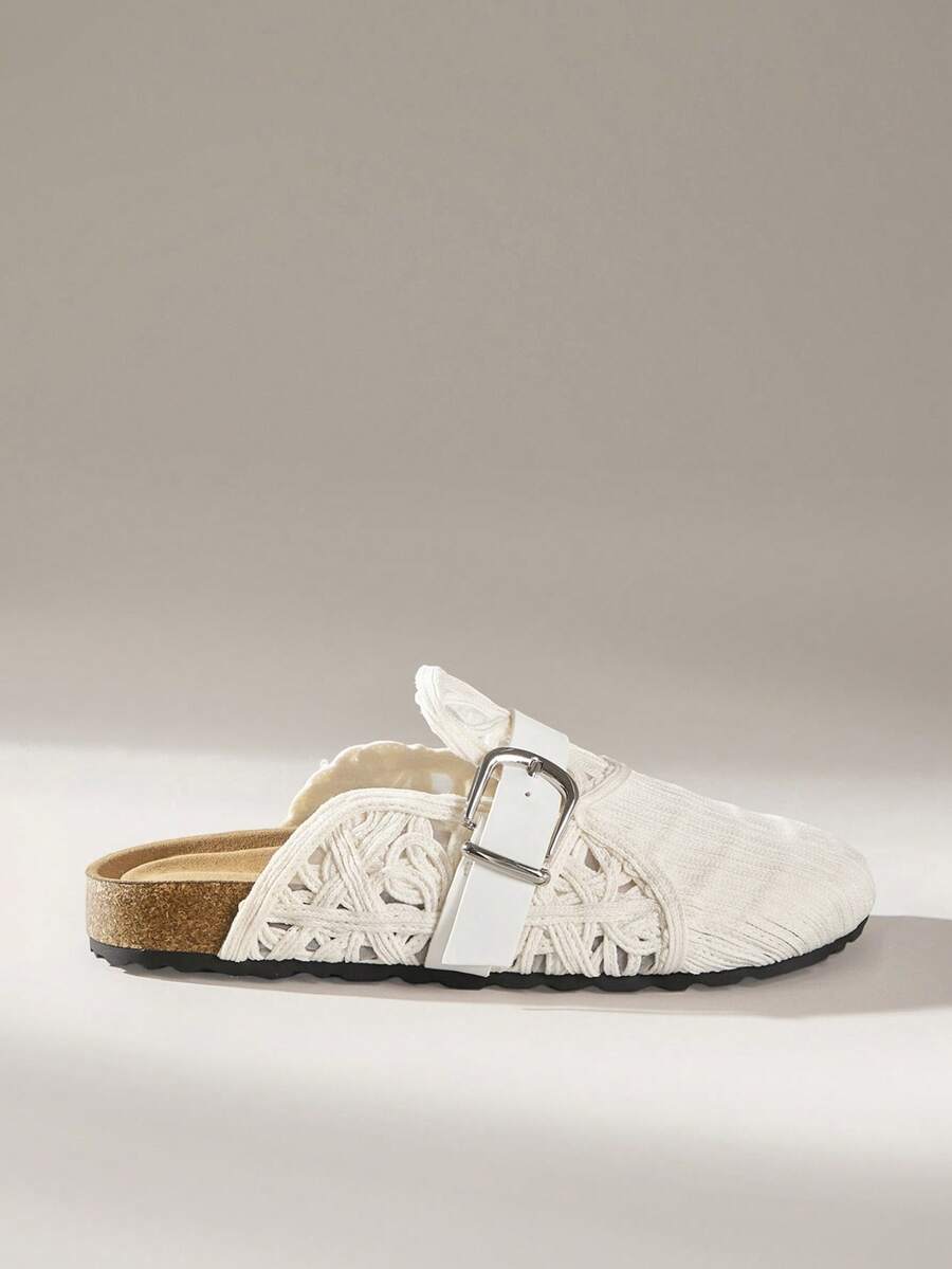 Embroidered Outer Wear Baotou Bohemian  Wind Hemp Rope Woven Beach Thick-Bottomed Sandals - White - View 1