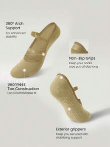 GLOWMODE 3双装瑜伽普拉提防滑袜，无缝袜头设计，适合日常瑜伽练习 - Slate Green - 查看 4