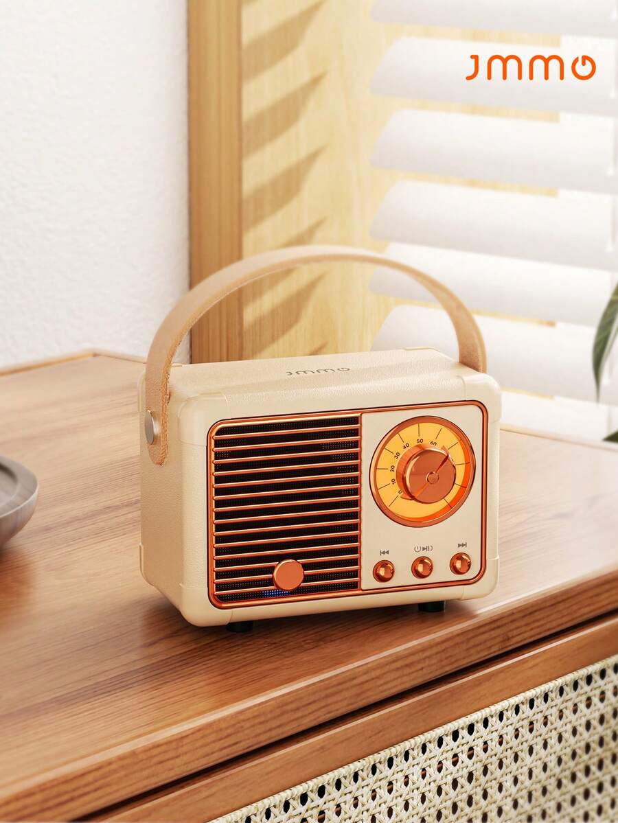 JMMO 复古扬声器无线迷你扬声器，具有清晰立体声丰富低音的扬声器，复古便携式扬声器兼容 iPhone、Android 设备和平板电脑 - 白色 - 查看 1
