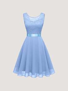 Olithes Women's Summer Sleeveless Pink Lace Dress - Blue - View 1