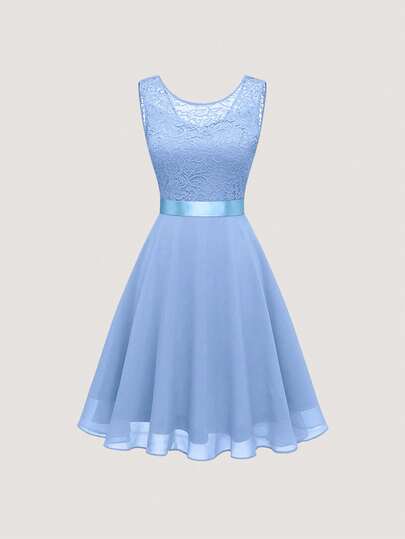 Olithes Women's Summer Sleeveless Pink Lace Dress