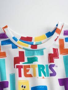 Tetris™ X SHEIN Đầm mùa hè dáng rộng in họa tiết hình học cho bé gái - trắng - Xem 3