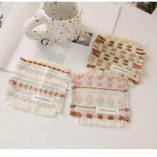 Cirelle Posavasos con flecos de estilo Fair Isle - Tapete cuadrado tejido a mano, decoración de mesa inspirada en lo nórdico para la hora del té - Multicolor - Ver 10