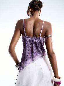 LYSMO Áo camisole thời trang nữ phối ren chấm bi tương phản - Màu tím - Xem 2
