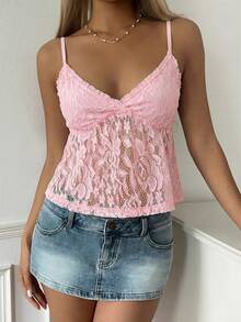 CovetEZ Áo hai dây ren màu trơn thanh lịch, kiểu dáng mới, dành cho nữ, màu hồng nhạt thời trang, thích hợp cho mùa hè. - Màu Hồng baby - Xem 6