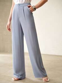 MOTF PREMIUM PANTALONES DE TRAJE DE unicolor DE MODA CASUAL PARA MUJER - Neblina azul - Ver 4