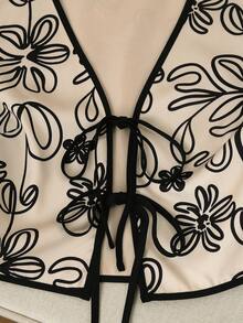 Franclia 无袖V领印花系带背心/休闲百搭日常短款外套 - 杏色 - 查看 4