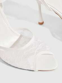 CUCCOO SZL Women Shoes Square Toe Slender Heel White Lace Mesh Ankle Strap Sexy Fashion With Skirt Banquet Party Ladies High Heel Open Toe Ladies High Heel Sandals - White - View 6