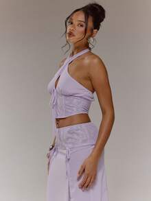 MUSERA Áo corset cổ yếm khoét ngực phối ren, kiểu dáng dễ thương, gợi cảm, thích hợp cho mùa xuân, đi chơi, nữ tính, dịp đặc biệt, Ngày của Mẹ, mùa hè, ngày lễ. - Màu tím hoa cà - Xem 4