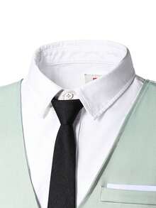 SHEIN Bộ trang phục lịch lãm 2 món cho bé trai tuổi teen, gồm áo vest ôm sát màu xanh bạc hà phối viền tương phản và quần short, bộ vest trang trọng thanh lịch dành cho sinh nhật, đám cưới, lễ tốt nghiệp, khách mời đám cưới, phù rể, người mang nhẫn. - Màu xanh Bạc hà - Xem 6