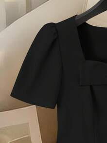 SHEIN Franclia 女士优雅纯色蝴蝶结装饰夏季连衣裙 - 黑色 - 查看 6