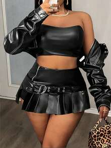 Slaydiva Váy ngắn xếp ly cỡ lớn/kiểu phương Tây dành cho nữ/thời trang ngày lễ Tết Dương lịch/Ngày lễ tình nhân - màu đen - Xem 1