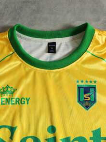 ROMWE MEN Street Life 男士字母印花圆领上衣和抽绳腰短裤休闲日常套装 - 黃色 - 查看 3