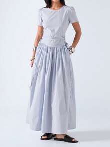 Women Midi Dresses - 藍白 - 查看 5