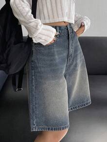 DAZY 女性藍色洗水牛仔短褲 - 中等水洗藍 - 查看 1