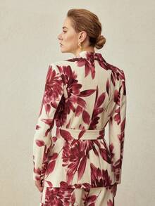 MOTF PREMIUM MINIMALIST ELEGANT LINEN FLORAL PRINT BLAZER, SPRING/SUMMER - Burgundy - View 4