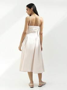 KSTM Vestido midi feminino com decote quadrado, painéis, alças ajustáveis, corte em A, sem mangas, ideal para o verão, casamentos e ocasiões especiais. Elegante e casual. - Baby Rosa - Ver 2