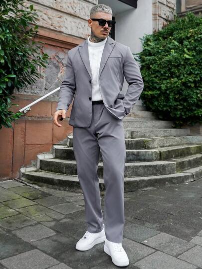 Artur Kramer Herren Lässig Minimalistisch Business Einfarbig Stehkragen Einreihige Offene Strickjacke, Herren Lässig Anzüge, Herren Lässig Anzug, Herren Lässig Anzug, Herren Anzug Outfit, Outfits für Herren