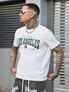 Devon Thys 男士字母印花T恤，适合夏季 - 白色 - 查看 5