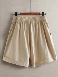 Linhara Quần short mùa hè dáng rộng, màu trơn, thích hợp cho kỳ nghỉ. - Màu be - Xem 2