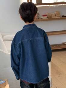 DAZY Tween Boy Dropped Shoulder Long Sleeve Single-Breasted Casual Denim Jacket - Blue - View 5