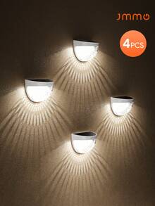 JMMO 4pcs Solar Powered Waterproof Garden Lights,Path Light,Solar Outdoor Lamp,Solar Fence Lights Outdoor Garden Lights,Waterproof Exterior Wall Light,Ultra Wide Range & Multi Angle Reflective Wireless Waterproof Suitable For Decorating Porch Garage Garden Backyard Garden Playground Area And Other Decorative Lighting - White - View 1