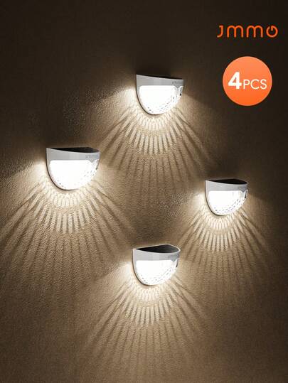 JMMO 4 Stück Solar betriebene, wasserdichte Gartenbeleuchtung, Wegeleuchte, Solar Außenlampe, Solar Zaunbeleuchtung für den Außenbereich, wasserdichte Außenwandleuchte, extrem weite Reichweite & Multi-Winkel Reflektor, kabellos und wasserdicht, geeignet für die Dekoration von Veranda, Garage, Garten, Hinterhof, Spielplatz und andere dekorative Beleuchtung