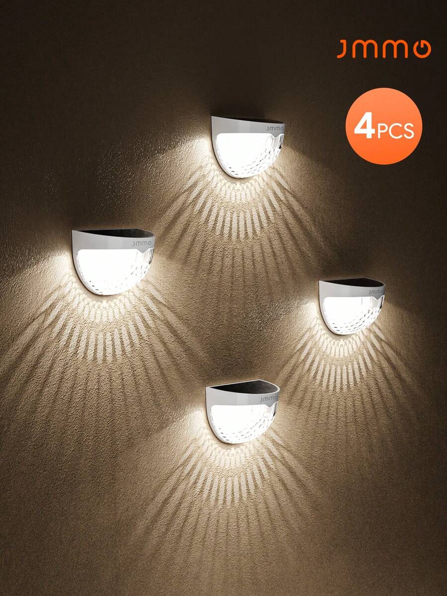JMMO 4pcs Solar Powered Waterproof Garden Lights,Path Light,Solar Outdoor Lamp,Solar Fence Lights Outdoor Garden Lights,Waterproof Exterior Wall Light,Ultra Wide Range & Multi Angle Reflective Wireless Waterproof Suitable For Decorating Porch Garage Garden Backyard Garden Playground Area And Other Decorative Lighting - White - View 1