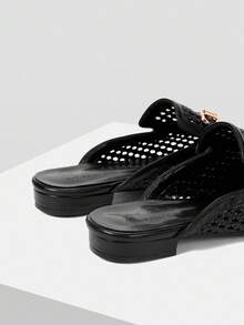 MOTF Cómodas y elegantes mules planas con punta cuadrada, de estilo casual y cómodo, para mujer - Negro - Ver 9