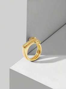 MOTF PREMIUM Nhẫn đính đá trắng đơn giản, mạ vàng 18k, hình kẹp giấy đôi. - Vàng - Xem 5