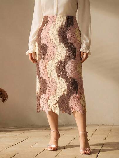 Anewsta 大码女式高品质新款时尚撞色镂空刺绣复古优雅女士半身裙，适合情人节、夏季假期、春假穿着。