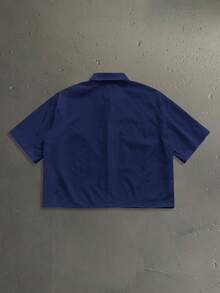 StoneGrade Camisa de manga corta casual y versátil con estampado de paisaje para hombre, de solapa única - Azul Marino - Ver 3