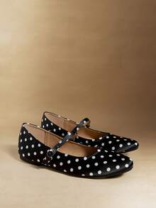 Rosivie 女士休闲百搭通勤简约搭扣平底鞋 情人节 - 黑與白 - 查看 2