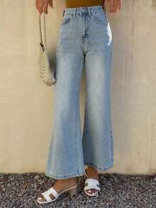 DAZY Quần jeans nữ ống loe cạp trung bình, dài đến 7/8. - Rửa nhẹ - Xem 8