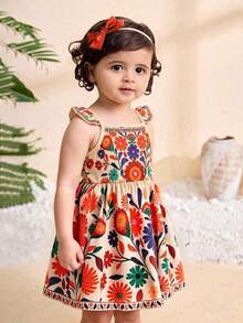 Travachic KIDS Travachic KIDS 1件女婴休闲可爱甜美图案复古印花花卉无袖松紧腰连衣裙 - 彩色 - 查看 7