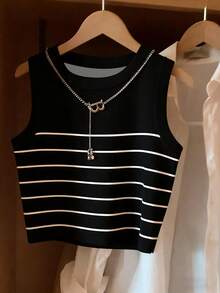 Resyla Women's Spring/Summer New Arrival Striped Print Pattern Round Neck Slim Fit Casual Versatile Tank Top - Multicolor - View 3