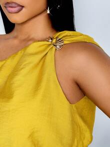 SOLERSUN Plus Size Sexy And Elegant Polka Dot Two Pieces Set, Off-Shoulder Top, Long Skirt, Faux Linen Casual Yellow Suit, Perfect For Commuting And Vacation, Spring/Summer Women's Wear,Quiet Luxury Vacation - Mustard Yellow - View 8