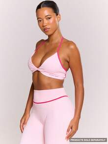 Musera Sport Áo ngực thể thao với đường may tương phản và chi tiết thắt nút phía trước, thích hợp cho tập luyện thể thao, tập gym, pilates, thể dục, hàng ngày, nữ tính, thường ngày, năng động, đổ mồ hôi. - Hồng - Xem 2