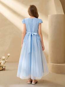 Girls' Luxury Niche High-End Hostess Birthday Performance Dress, Piano Recital Runway Princess Gown, Elegant Tulle Maxi Dress - Blue - View 2