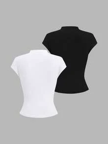 Sweetra Nueva camiseta de unicolor para primavera/verano, minimalista y versátil, adecuada para ir al trabajo y uso diario - Multicolor - Ver 2