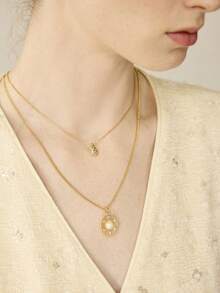 MOTF PREMIUM PRE18K GOLD PLATED DOUBLE TEXTURE PENDANT HOLLOW LINE GEOMETRIC PEARL PENDANT NECKLACE - Yellow Gold - View 5