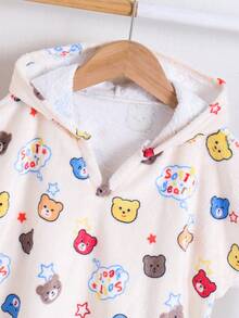 SHEIN Áo khoác ngoài đồ bơi bằng vải flannel có mũ trùm đầu, họa tiết hoạt hình dễ thương, thích hợp cho bãi biển, khu nghỉ dưỡng suối nước nóng, bơi lội, unisex cho bé. - Nhiều màu - Xem 3