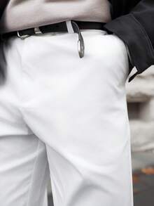 Artur Kramer Men's Casual Versatile Solid Color Tapered Suit White Pants - White - View 3