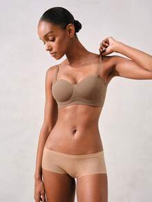 1pc Women's Bra With 3-Row Hook & Removable Straps - Coffee Brown - View 3