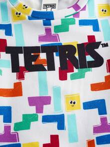 Tetris™ X SHEIN Baby Girl Letter & Geometric Print Round Neck Short Sleeve Top And Pants Casual Daily Outfit - Grey - View 4