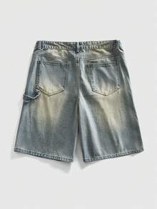ROMWE MEN Street Life Quần short denim dáng rộng đính kim cương lấp lánh dành cho nam - Rửa nhẹ - Xem 3
